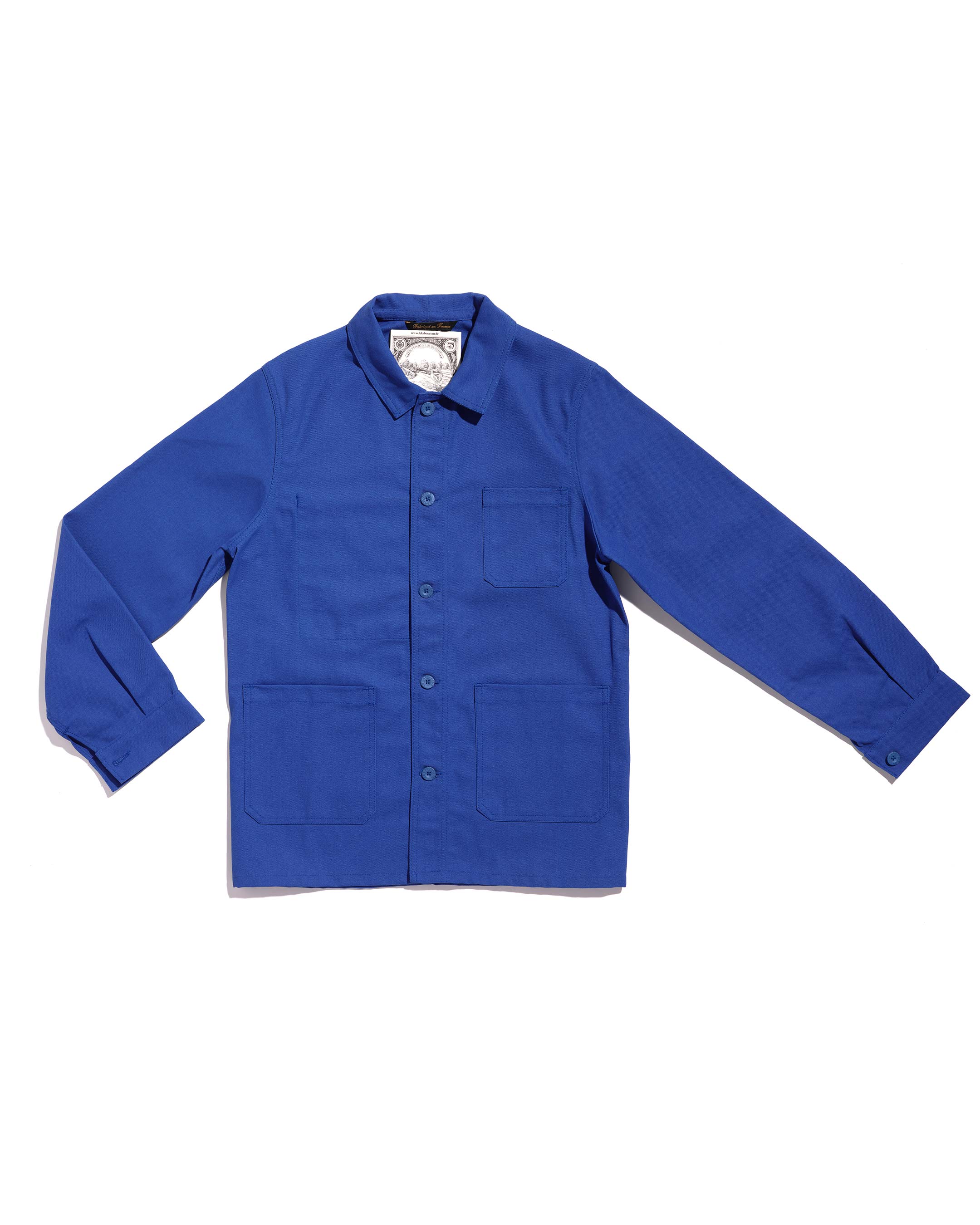 Veste bleu de travail customisée et upcyclee